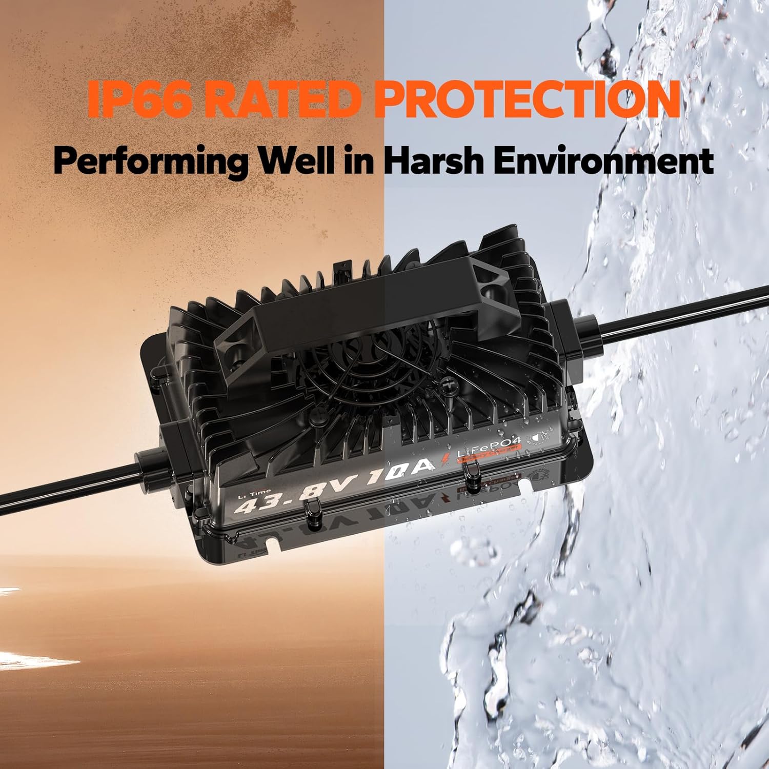 LiTime 36V (43.8V) 10A Lithium Battery Charger, IP66 Waterproof AC-DC LiFePO4 Battery Charger Support 0V Wake Up, Overcharge & High-Temp Protection Trickle Charger for Golf Cart, RV, Boat