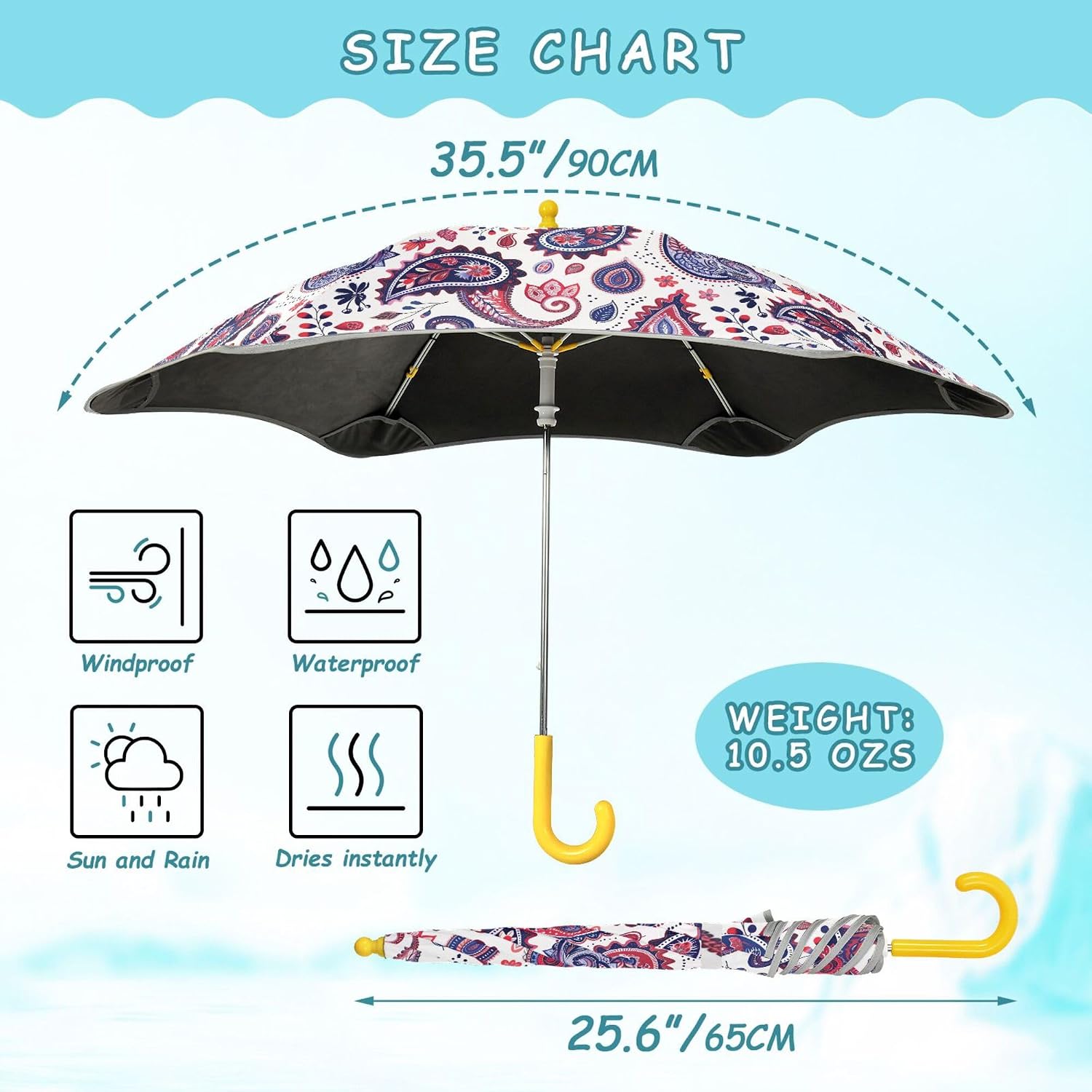 ALAZA Retro Paisley Kids Umbrella for Girls Boys Toddler Children Rain & Sun Umbrella