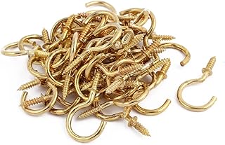 Aexit 50 Pcs Surveillance Accessories M3.5mm Shouldered Cup Hook Screw-in Hat Coat Peg Bolts Deep Surveillance Housing & Mounting Brackets Golden Tone