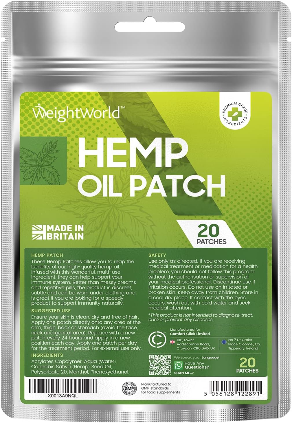 Hemp Patches x 2024 Hour Transdermal Adhesive Hemp Oil Pads for Muscle
