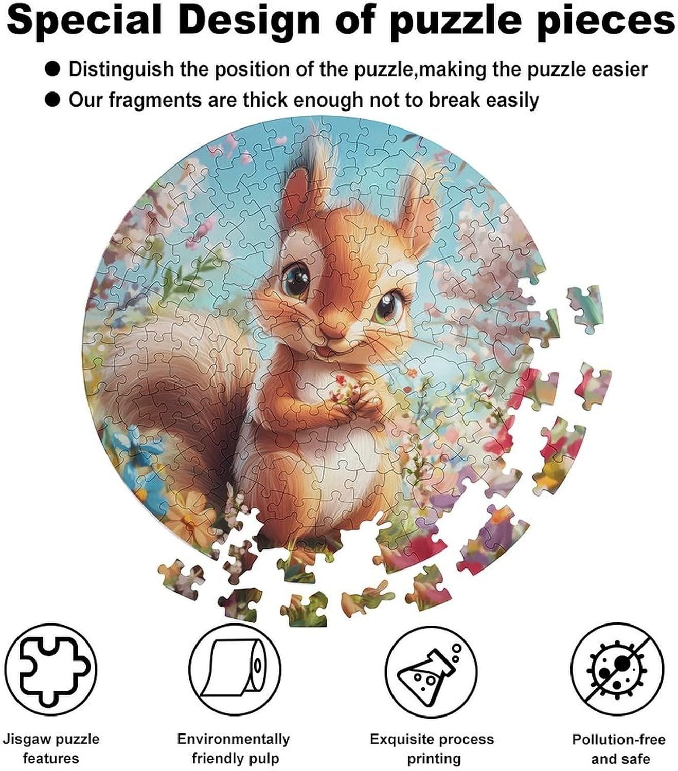 Cute Squirrel with Flowers Wooden Puzzles Irregular Animal Shaped Jigsaw Puzzle Fun Family Game 195 PCS