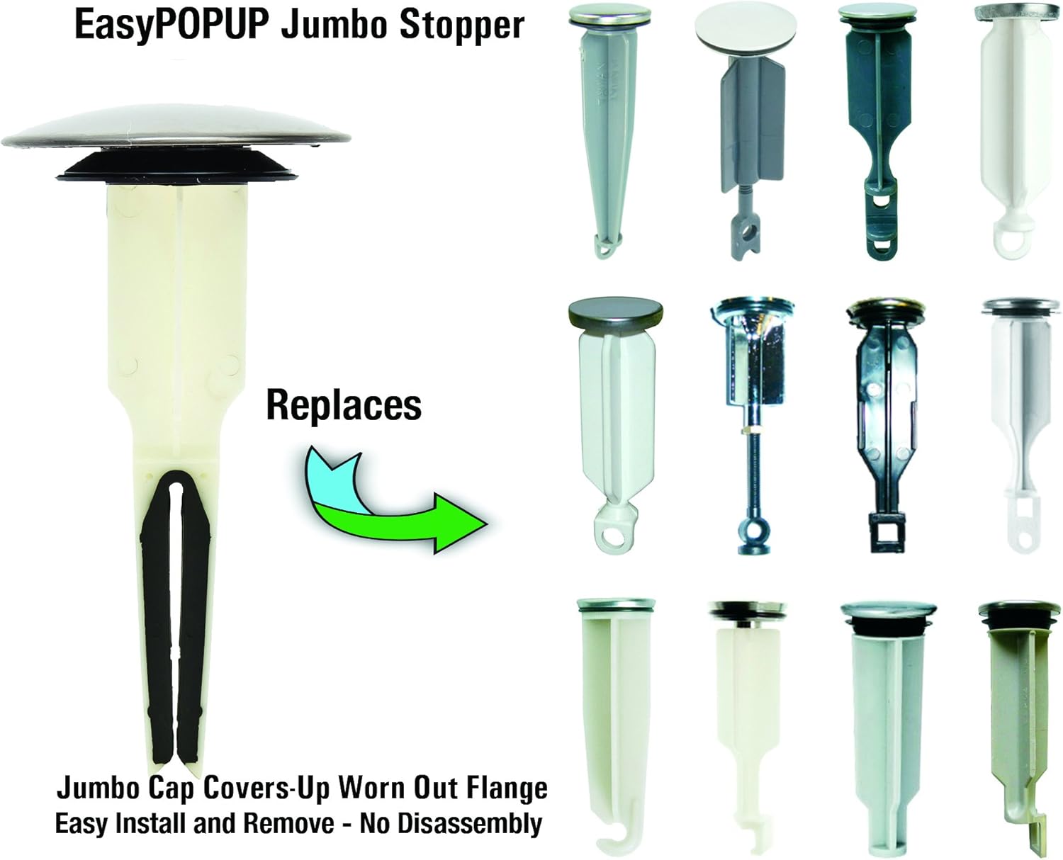 PF WaterWorks PF0264 EasyPOPUP Patented Universal Bathroom Sink Pop-Up Stopper, Easy Install/Remove Design, No Disassembly, Fits BallRod Pop-Up Drains, 5-1/2 in Tall 2.5 in. Cap Dia Oil Rubbed Bronze