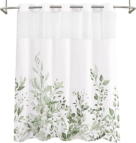 Vista 372 de Tititex - Juego de cortinas de ducha de eucalipto verde oliva, hojas de acuarela en la parte superior con decoración floral de baño, 60 x 72 Hojas