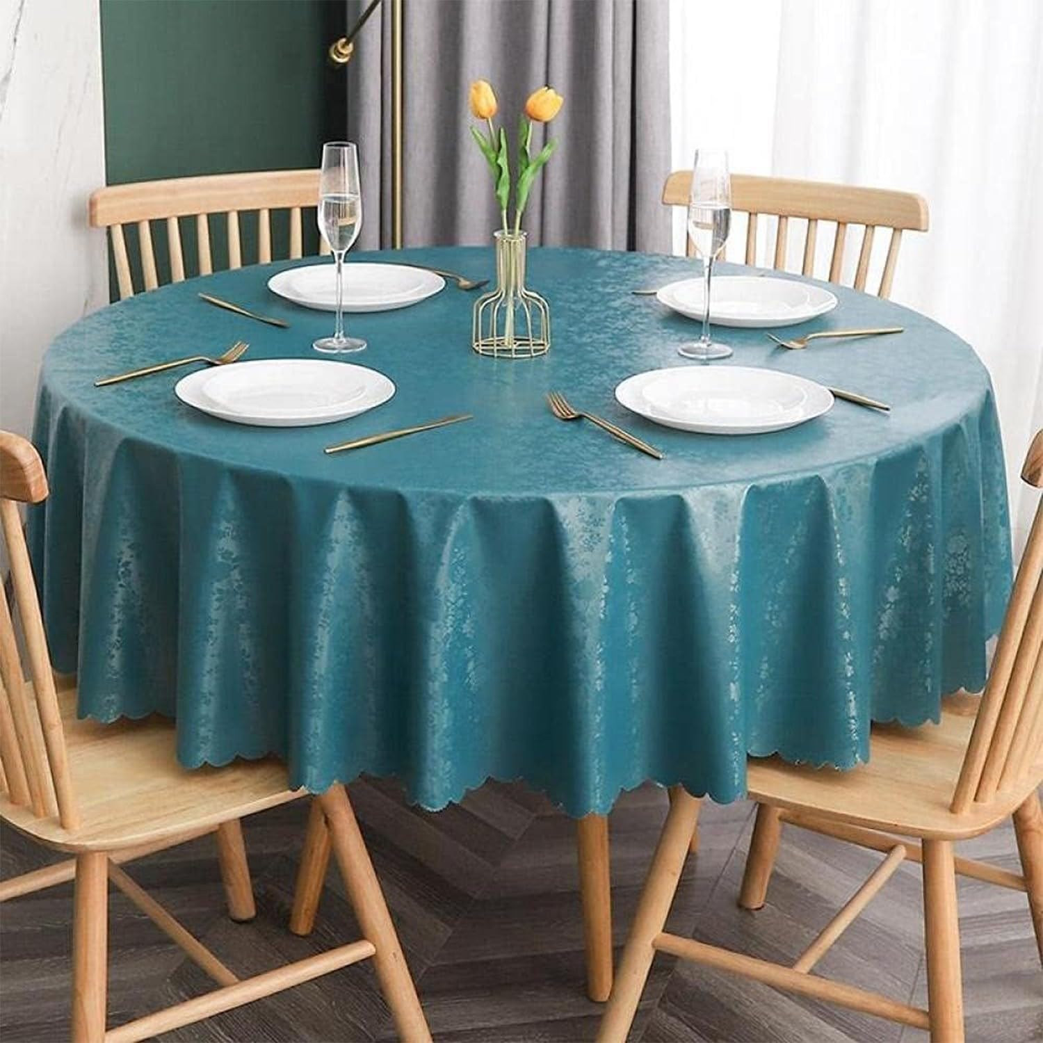 Round Waterproof Tablecloths, PVC Solid Color Table Cover, Wipeable Oil-Proof Table Cloth, European Tablecloth for Home Hotel Restaurant E Diameter, Patio,Weddinggathering B,Diameter of 180 cm