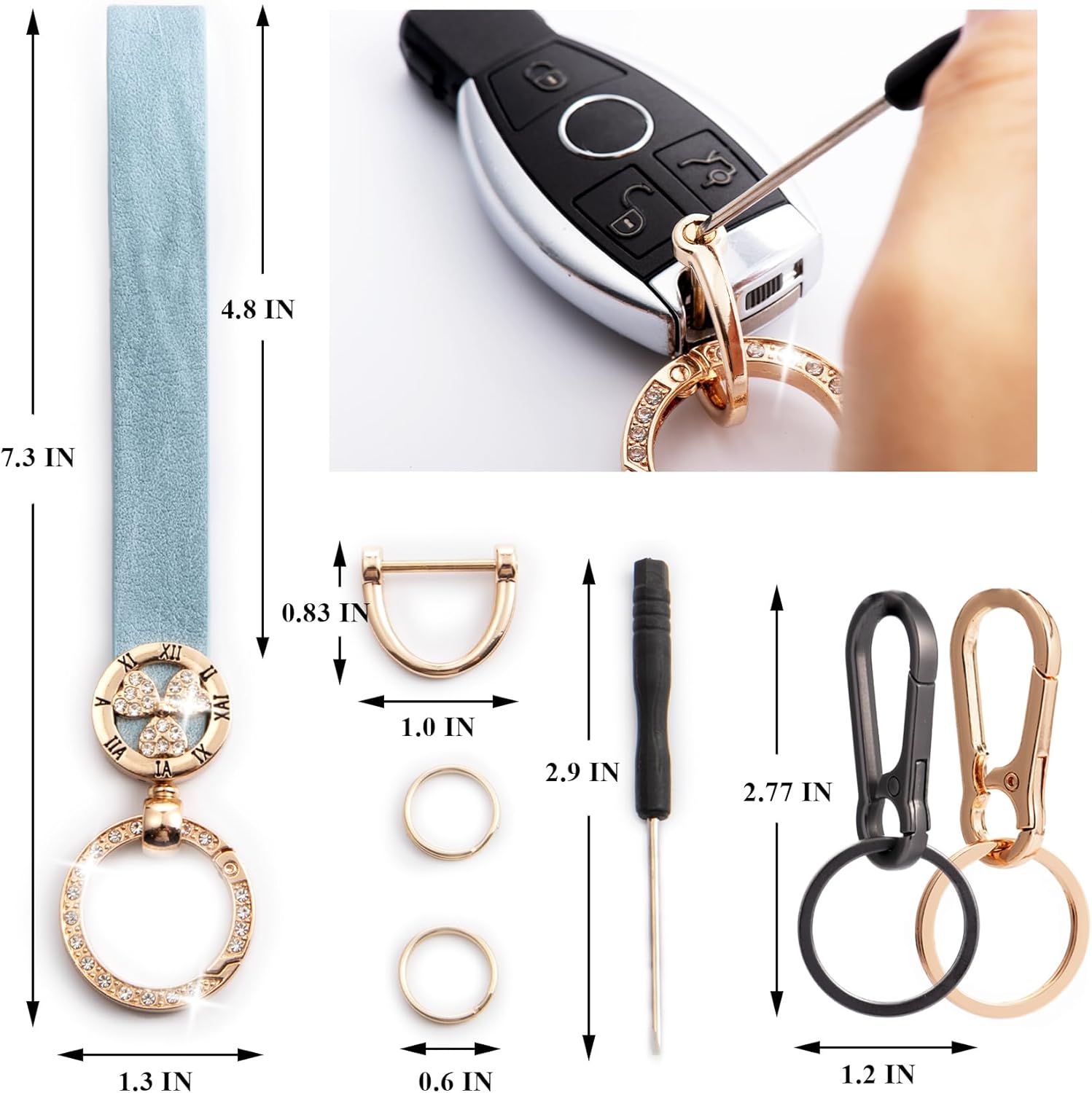 Car Key Chain Wristlet Keychain Leather Keychains Heavy Duty Metal Bling Keyring Holder Women Girl - Image 5
