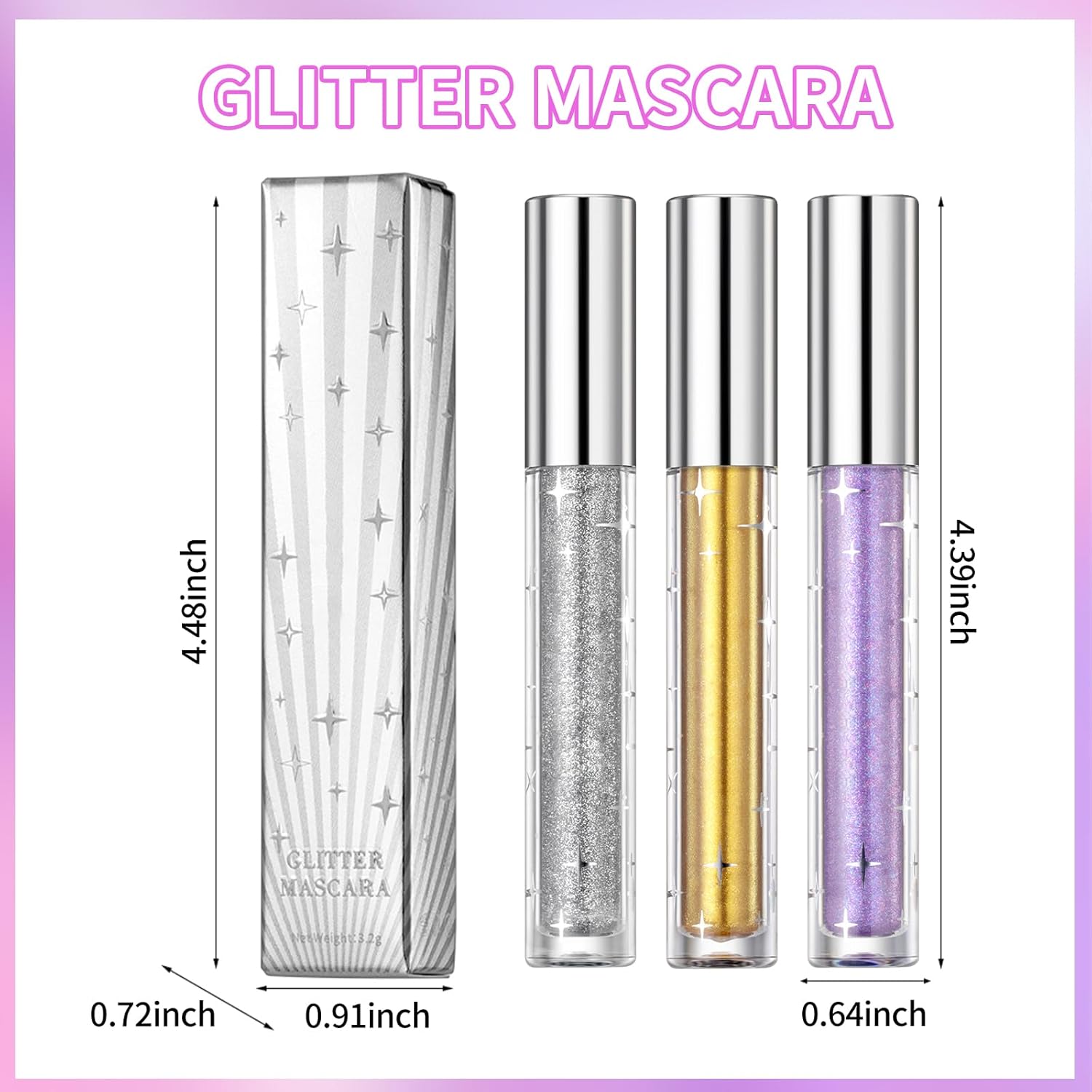 Erinde 3PCS Glitter Mascara, Diamond Effect Sparkle Mascara For Eyelashes & Brows, Glitter Mascara for Women Eye Makeup, Define Long Lasting Glitter Colorful Eyelashes image 7 of 7 B0DQT3NKR7