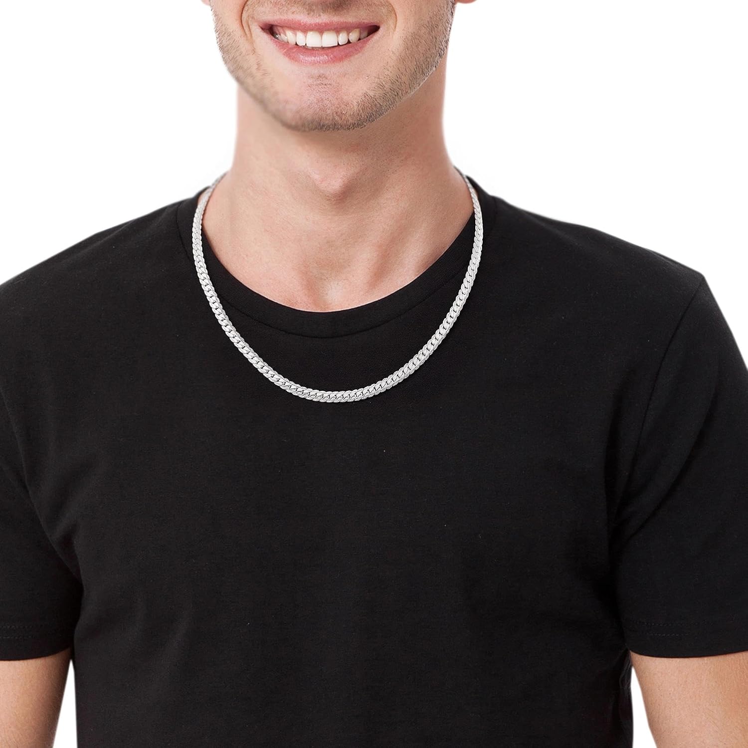 S925 Sterling Silver Chain Necklace for Men, 5mm/6mm Sterling Silver Cuban Link Curb Chain Necklace for Women Men Jewelry, 18 20 22 24 Inches