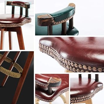 Vintage Swivel Barstool Bar Chairs, PU Leather Counter Height Bar Stool, Cushion Solid Wood High Chairs with Backrest, Kitchen Counter Barstools,D,63cm [Energy Class A]
