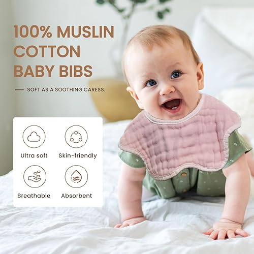 Miniatura 2 de MUKIN Toalla babeante para bebé, baberos a presión, baberos de muselina, paquete de 6, ajustable, algodón suave