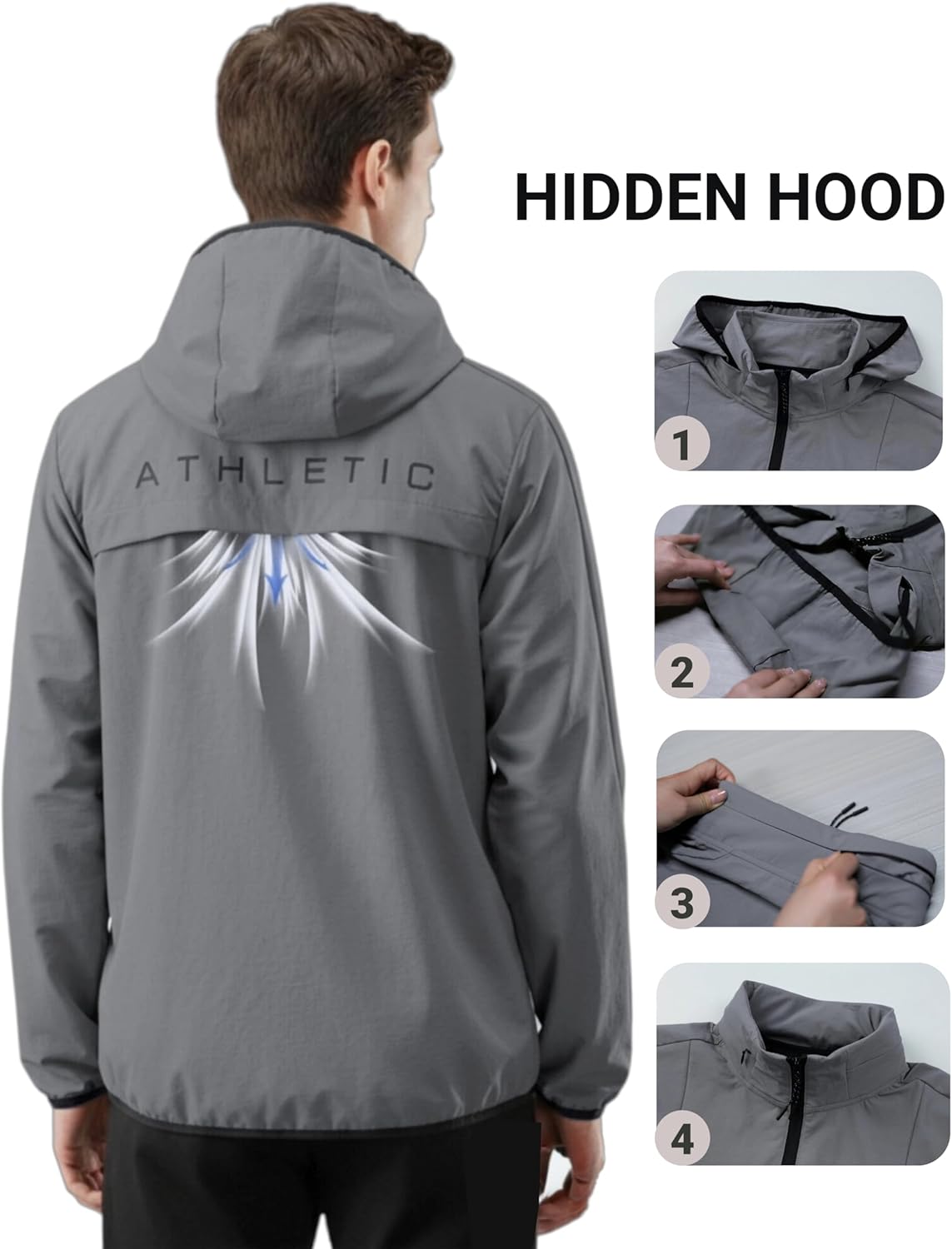 Simbora Jackets for Men,Lightweight Water Resistant Windbreaker,Zip Rain Jacket Hidden Hood Breathable Running Softshell