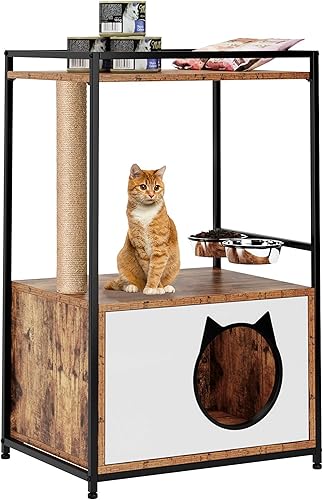 soges Condominio para gatos con árbol para gatos gabinete industrial para gatos con estante de almacenamiento torre para gatos con poste rascador