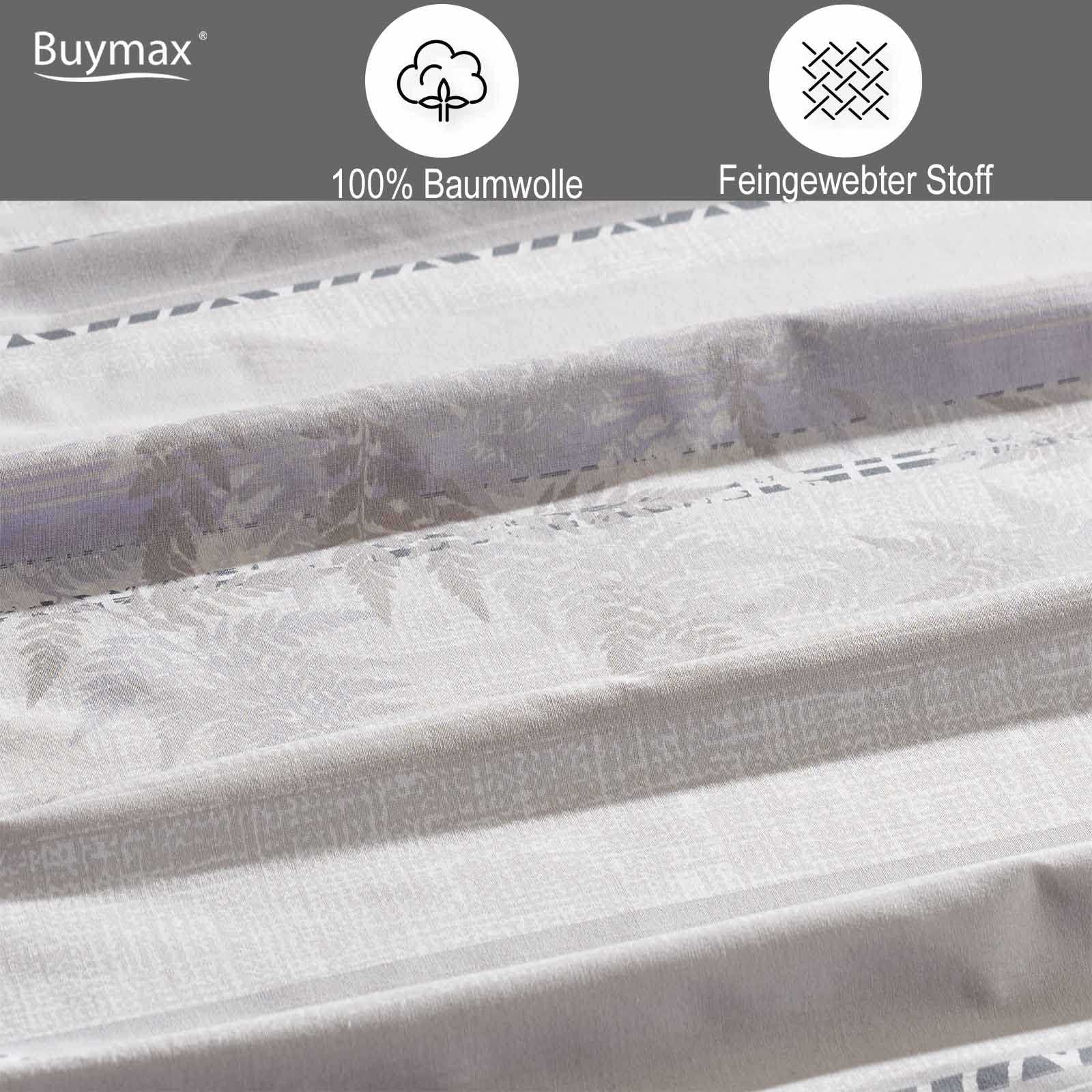 Buymax Bettwäsche 135x200 cm 4-teilig – Bettwäsche Set Renforcé 100% Baumwolle, 2 x Bettbezug 135x200 cm und 2 x Kissenbezüge 80x80 cm, Oeko-TEX, Reißverschluss, weich und atmungsaktiv