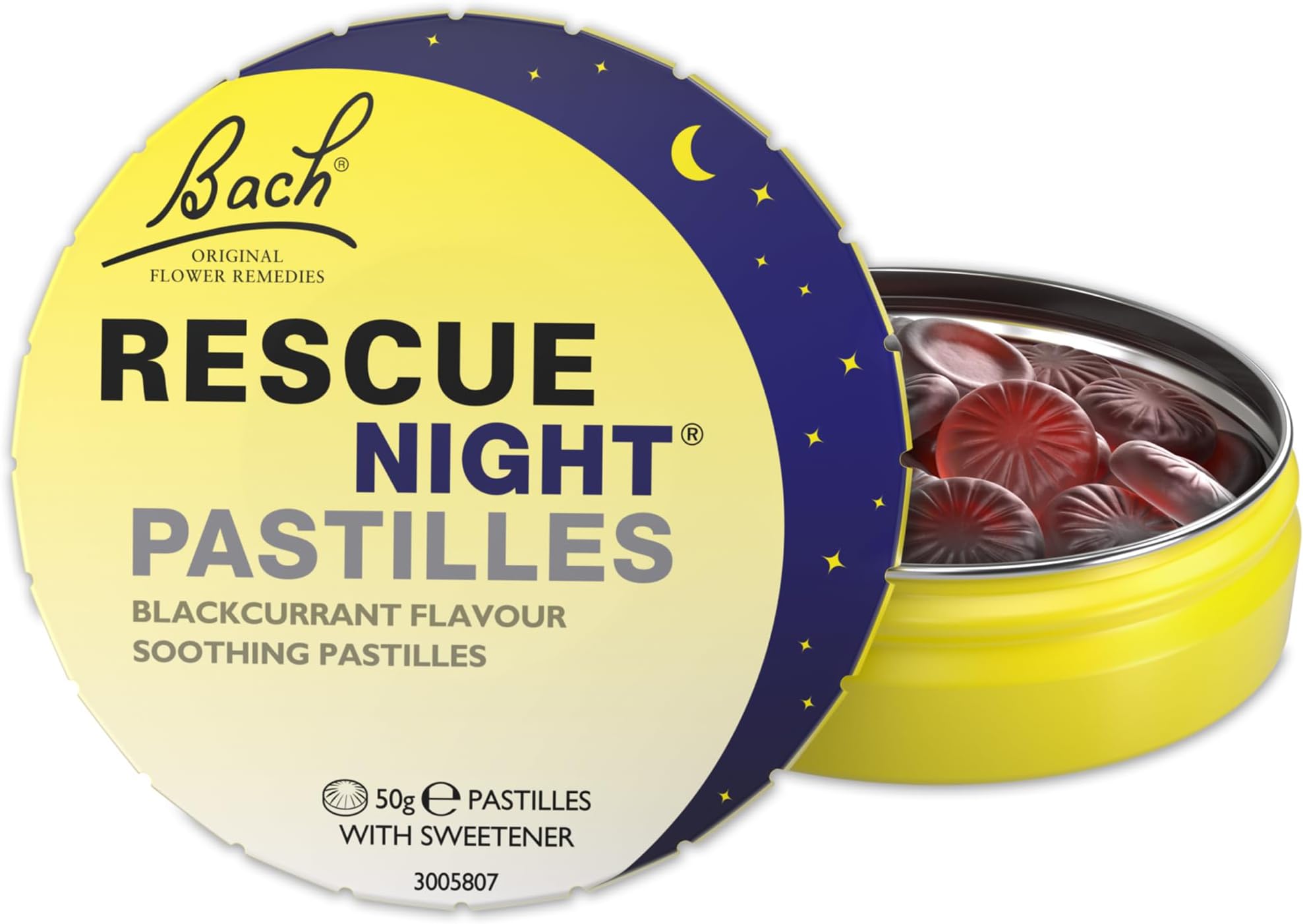 Rescue Night Pastilles | Blackcurrant Flavoured | Natural Bedtime Support | Bach™ Original Flower Essences | Chewable pastilles | Help Prepare for a Restful Sleep | 50g tin