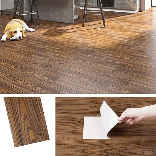 Livelynine 15X90CM 12Tiles Dark Wood Vinyl Plank Flooring Peel and