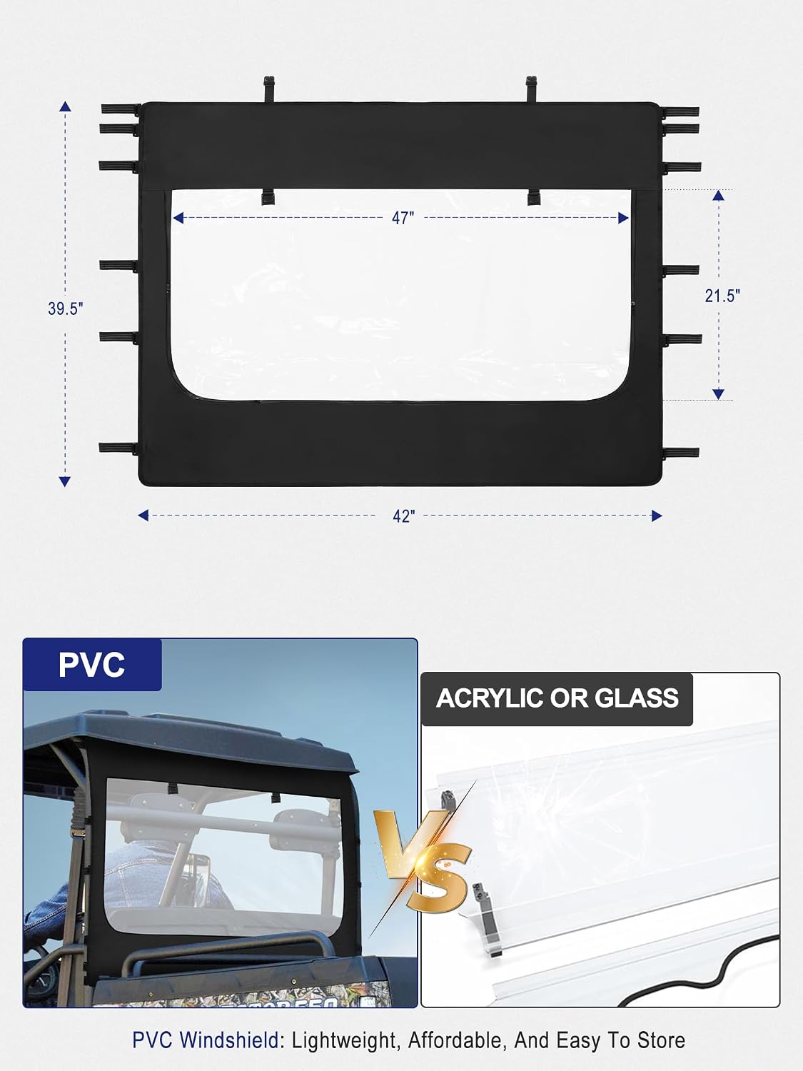 ZIDIYORUO UTV Rear Soft Windscreen w/Zipper Ventilation | Durable Oxford & Anti-Slip Straps | Easily Install, Clear Rear Visibility, Block Dirt, Mud, Rain & Scree for Hisun Sector 450/550/750 Crew