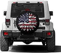 Vista 1 de Foruidea Cubierta para neumático de repuesto con bandera estadounidense y flor de girasol con orificio para cámara de respaldo. Cubierta para rueda