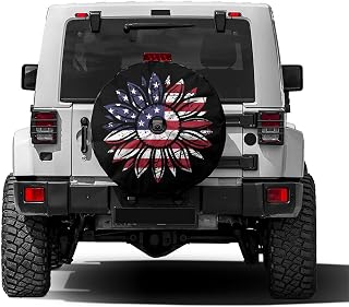 American Flag Sunflower Flower Spare Tire Cover with Backup Camera Hole Wheel Tire Cover Fit Trailer, RV, SUV and Many Vehicle 17inch