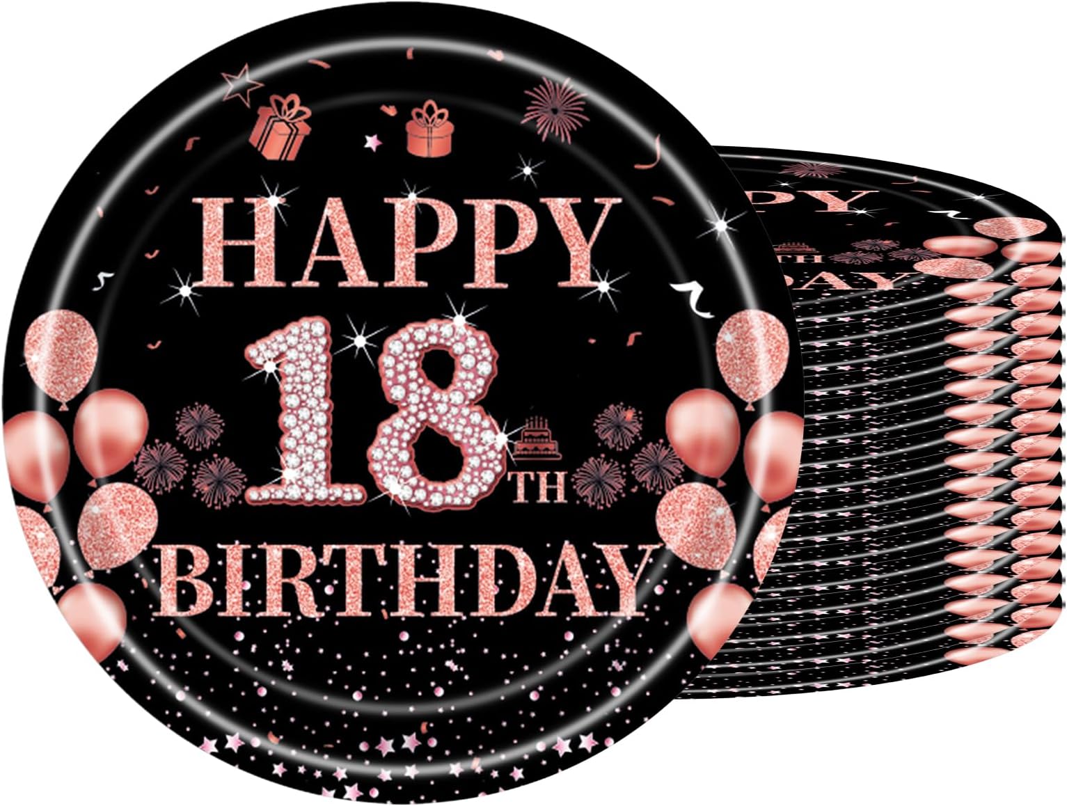 16Pack Paper Plates 18th Birthday,Black Rose and Gold Paperplates 7 inch,Disposable Party Plates Small Paper Plates Plain Paper Plates for Girls,Kids,Her 18th Birthday Party Supplies Table Decorations