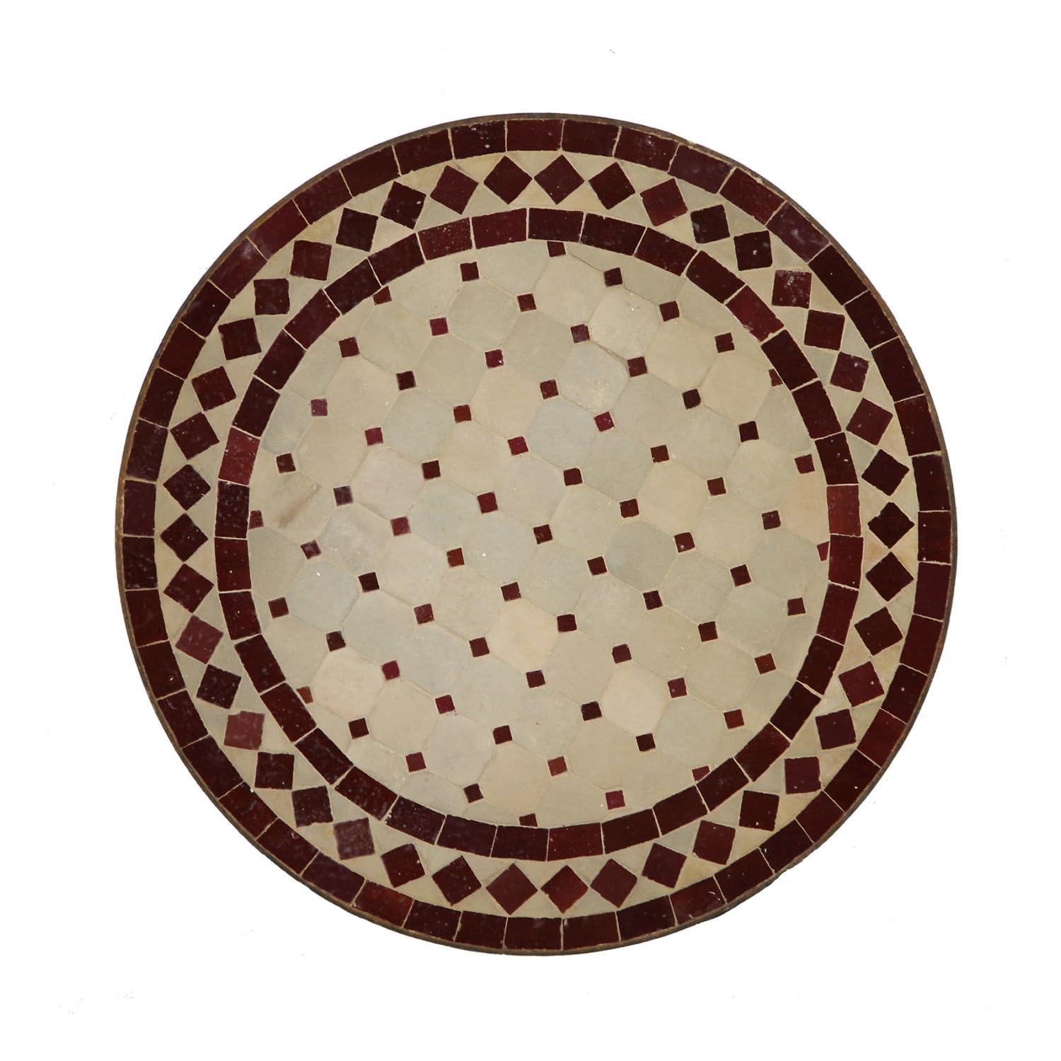 Tavolo Mosaico Marocchino In Terracotta Bordeaux - Rotondo 120 Cm - Fatto A Mano Per Esterno E Interno