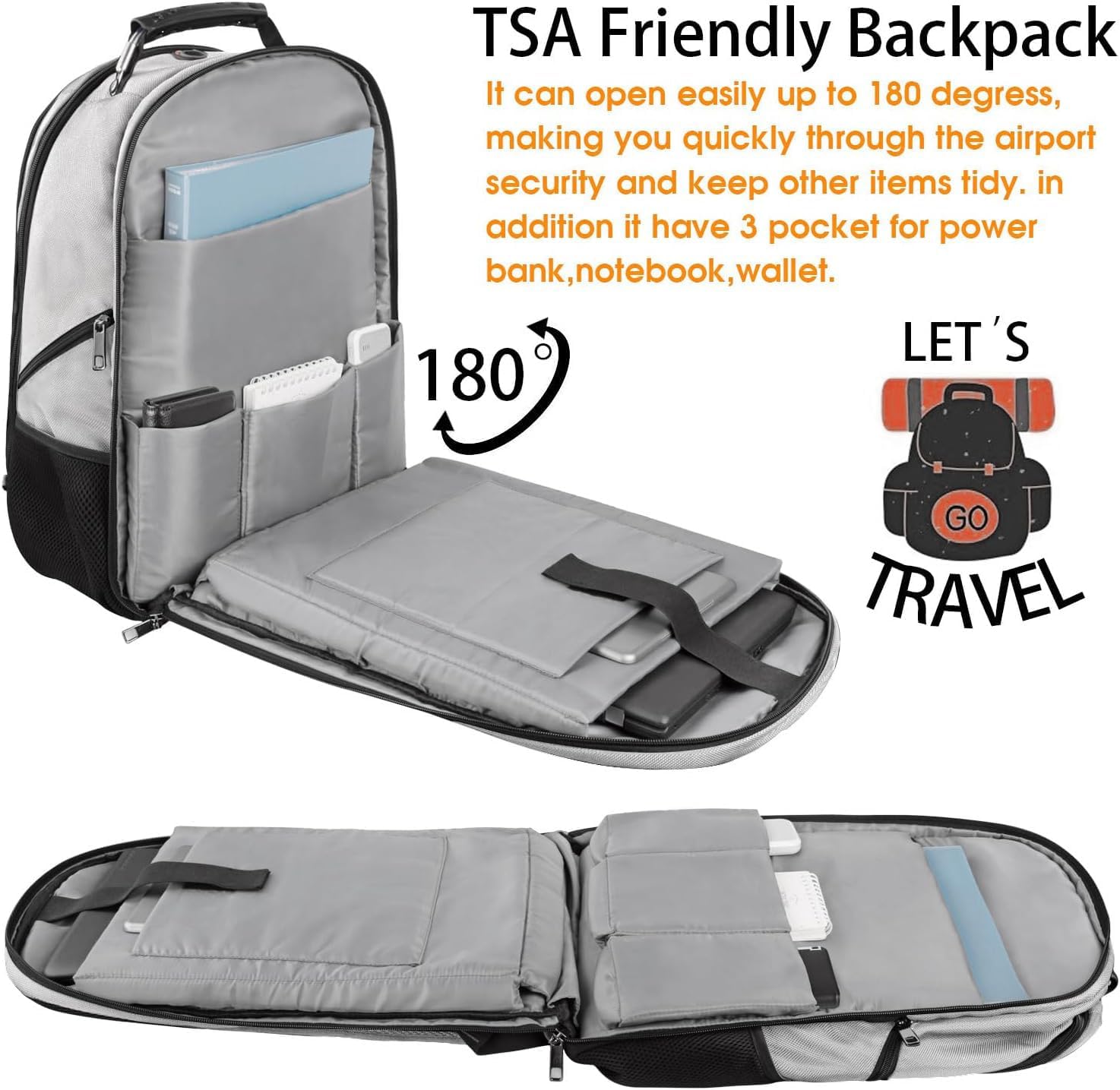 LTINVECK Extra Large 50L Travel Laptop Backpack, Computer bag Backbag, TSA Friendly Durable Big RFID Heavy Duty Business Tech Backpack Fits 17 Inch Laptops for Men Women, Grey