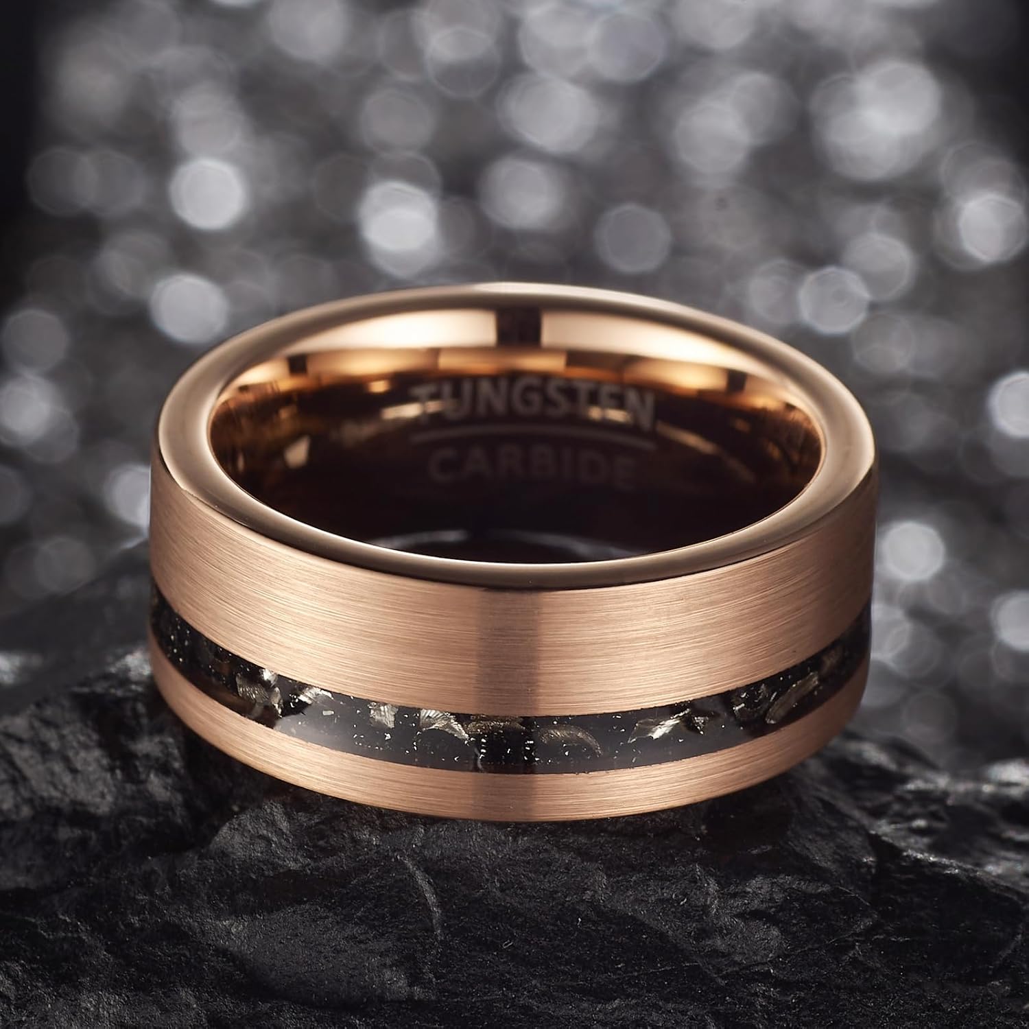 Forge Series: Galactic Inlay Band | 8mm Wide Vintage Brushed Tungsten Men's Wedding Ring - Image 5