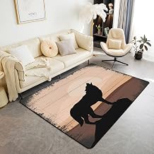 jejeloiu Cute Wolf Rugs for Living Room Bedroom 5x7 Wolves Howling Area Rug for Kids Boys Girls Decor Animal Wolves Mountain Moon Wolf Wild Animal Decorative Carpet Lodge Cabin Indoor Floor Mat