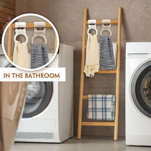 Miniatura 4 de Hoolerry 8 toallas de cocina colgantes con anillo de ganchillo, soporte para toallas de cocina colgantes con botón de bucle para puerta de estufa de