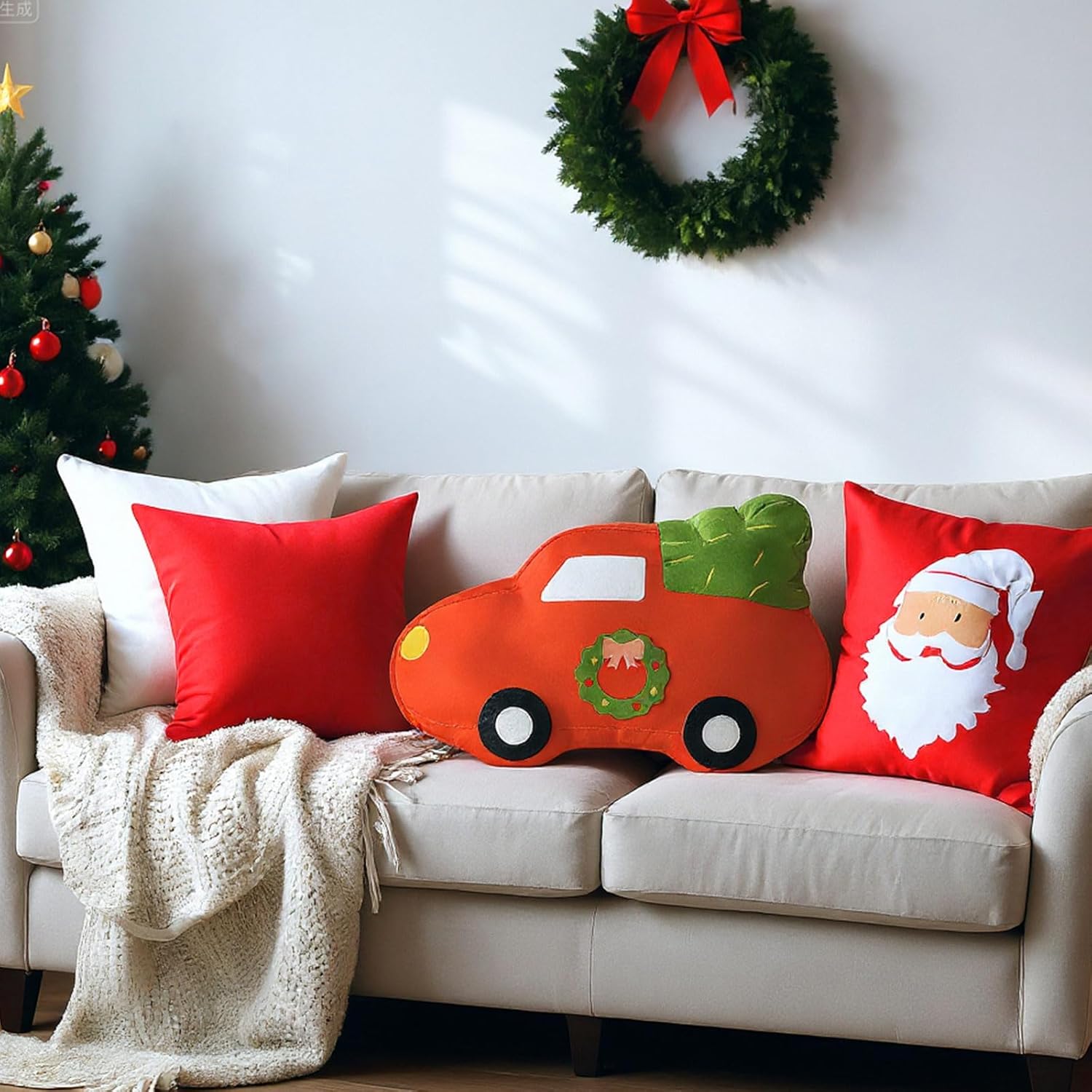 Roowest Red Truck クリスマスデコレーション クリスマスツリー枕 ぬいぐるみ クリスマスぬいぐるみ スローピロー フ