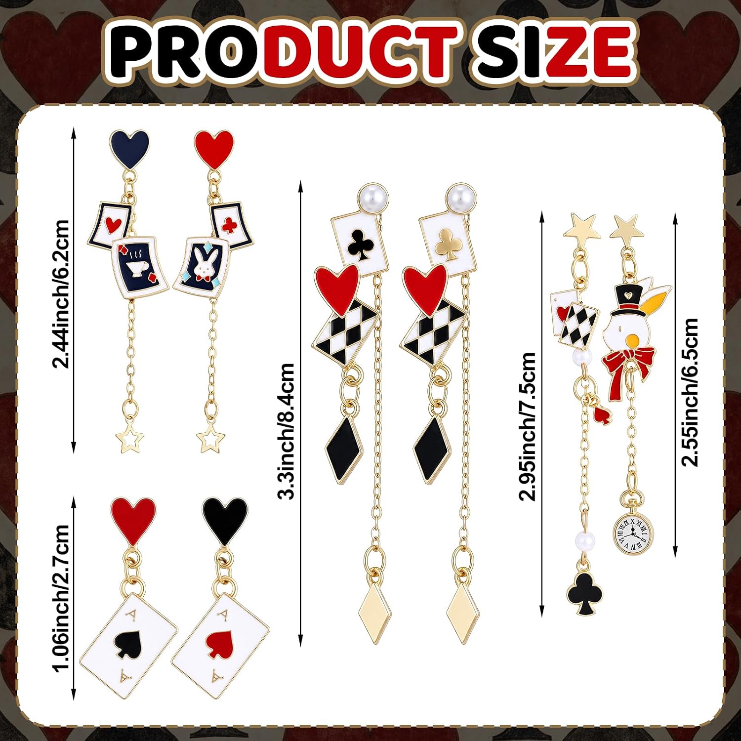 Kingdder 4 Pairs Poker Earrings for Women Playing Card Dangle Drop Ace Heart Earrings Poker Themed Jewelry for Casino Party Halloween Costume image 3