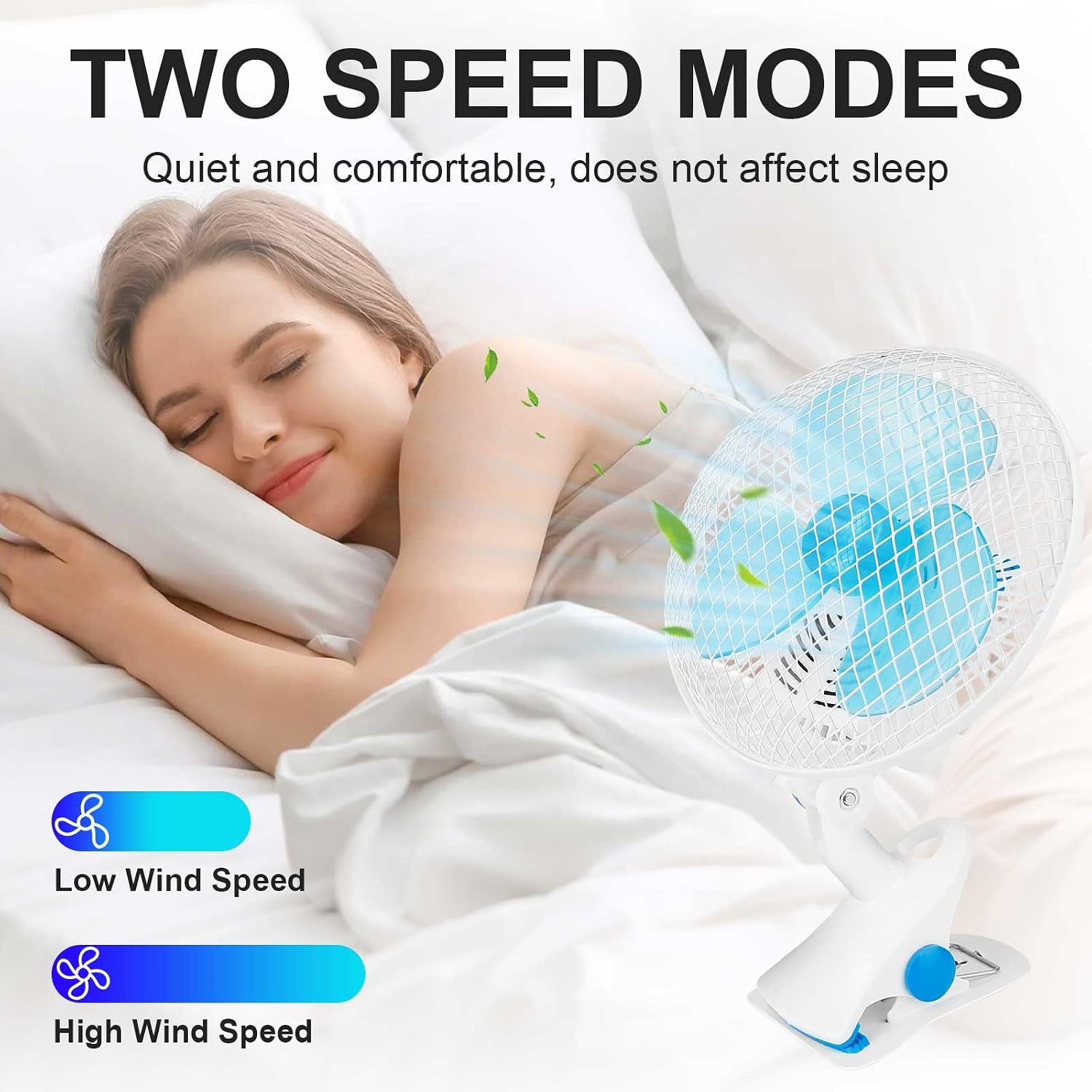 Oscillating Clip on Fan, Adjustable Tilt 2 Speeds Quiet Clamp Fan Wall Mount Auto Shaking Fan Personal Fan for Home Office Dorm Table Bedroom Kitchen with 3.94FT Cord