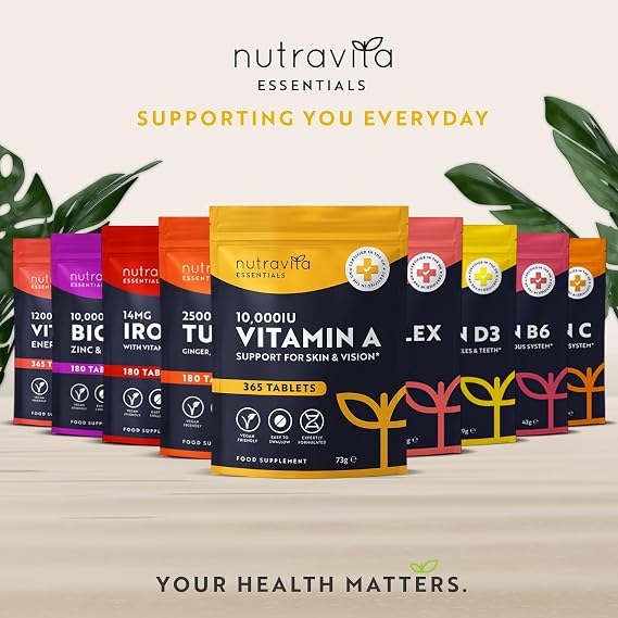 Nutravita Vitamin A 10,000 IU – 365 Vitamin A Tablets (1 Year Supply) - High Strength VIT A Supplement for Normal Skin, Eyes & Immune System - Alternative to Capsules – Vegan Friendly