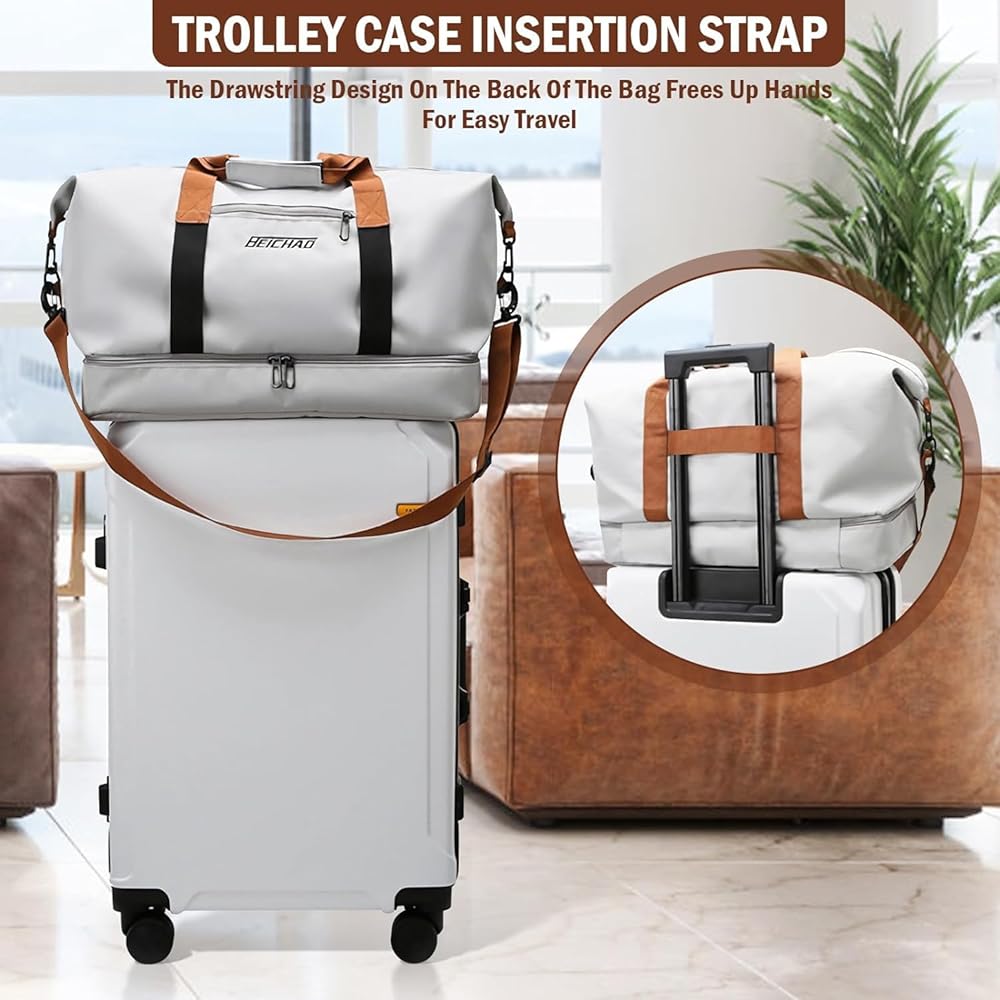 Amazon.com | Gym Bag for Women,Travel Duffle Bag with Shoe Compartment & Wet Pocket,Carry On Weekender Overnight Tote Bag for Women Men,Travel,Workout,Yoga,Swimming,Grey | Sports Duffels