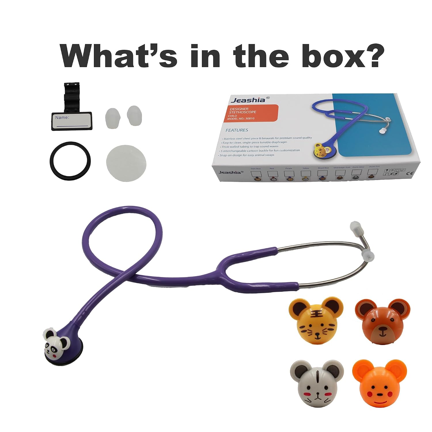 ClearSound Kids Stethoscope - Real Working Medical Tool with 5 Fun Cartoon Heads for Pediatric Exams, Nurse Gifts & Home Play (Purple)