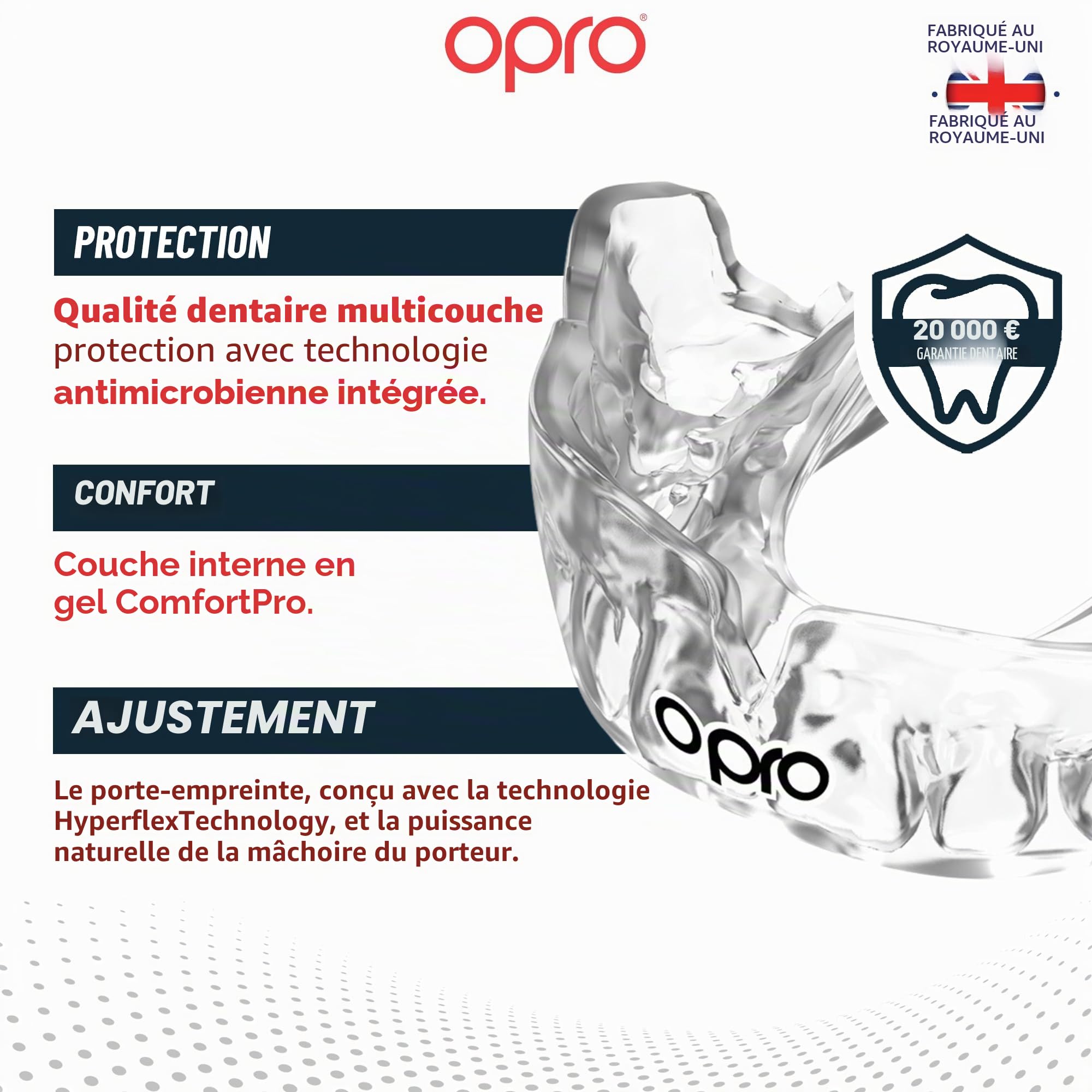 OPRO Protège-Dents Instant Custom-Fit - Protection des Dents Professionnelle Adultes et Enfants - Boxe, MMA, Rugby, Hockey - Moulage Rapide - Garantie Dentaire Incluse
