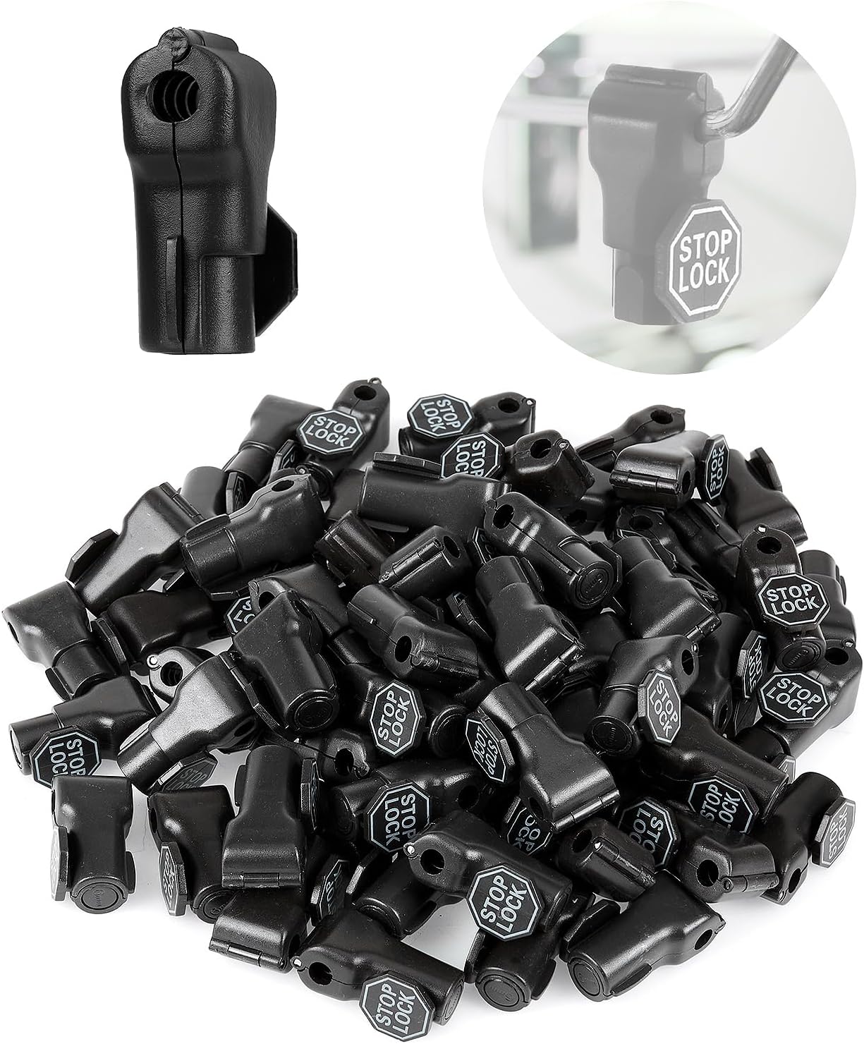 IRONWALLS 100pcs Peg Hook Stop Lock 6mm, Plastic Black Peg Hook Lock, Anti-Theft Retail Peg Hook Security Locks, Display Shelf Locks for Store