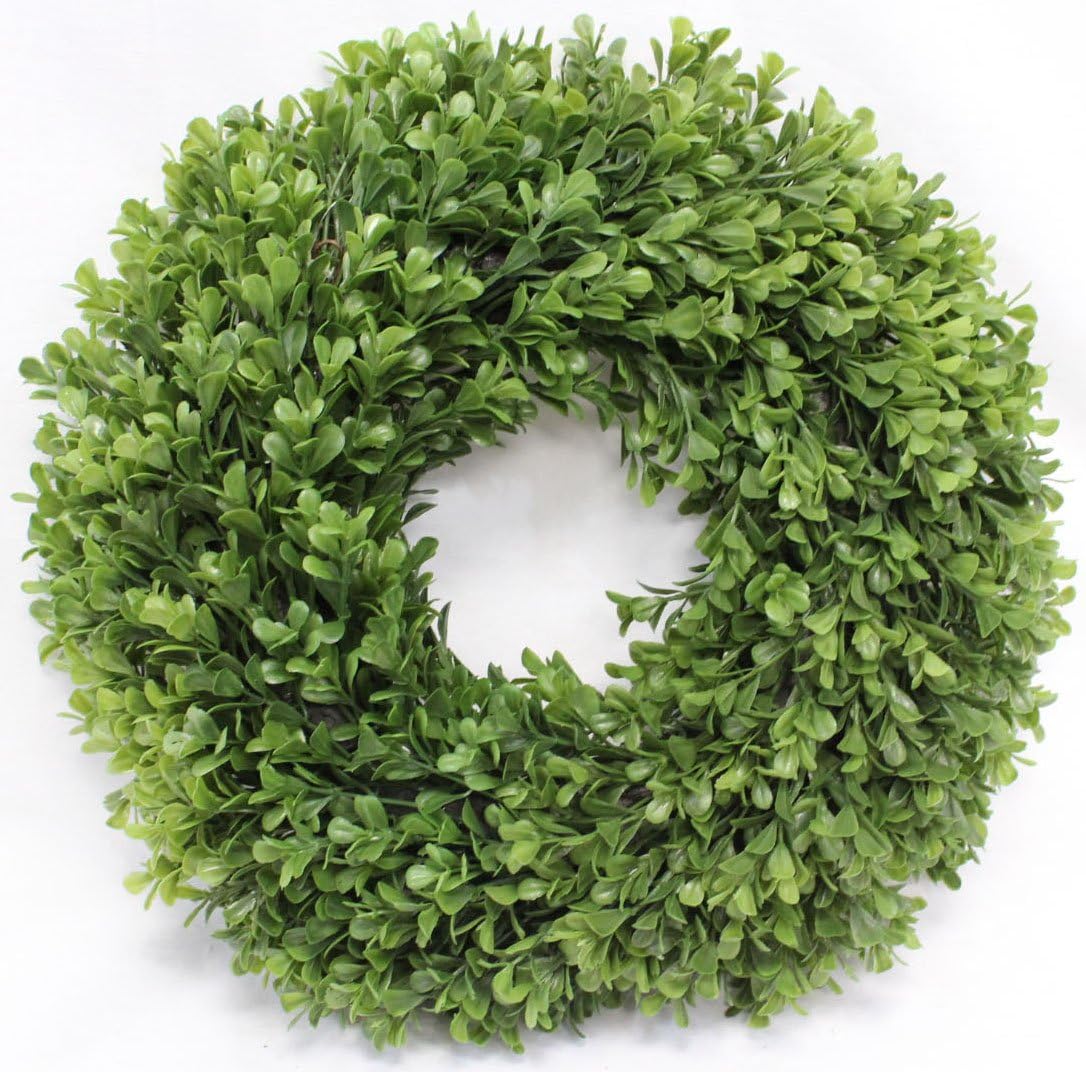 Realistic Artificial Indoor-Outdoor Greenery Mini Wreath 13 Inch Boxwood Green Wreaths for Front Door or Wall - Hanging Farmhouse Decor by Naturally Home Accents