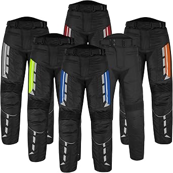 Mens Waterproof Armored Motorcycle Trousers Protective Cordura Textile Pants with Removable Protectors for Biking.