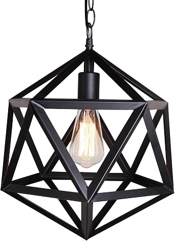 LITFAD Industrial Cage One-Light Pendant Light Retro Hanging Lights Black Finished Vintage Barn Metal Pendant Lamp Ceiling Pendant Fixtures Painted Finishe