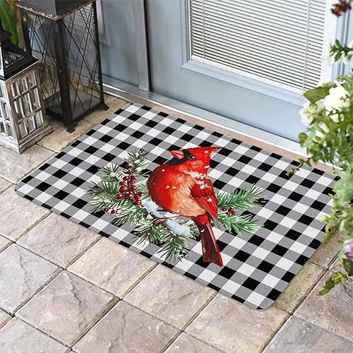 Vista 662 de Tapete de Feliz Navidad, tapete antideslizante para puerta delantera, baño, cocina, dormitorio, patio, entrada, 16 x 24 pulgadas, rojo, negro y verde
