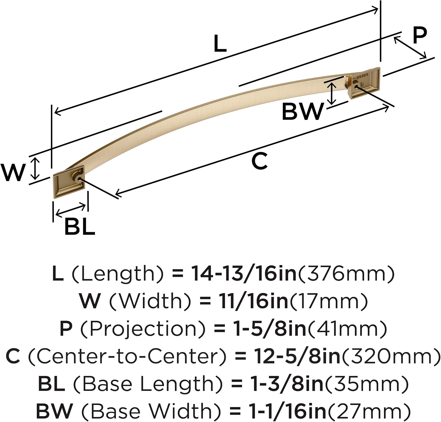 Amerock Candler 12-5/8 inch (320mm) Center-to-Center Golden Champagne Cabinet Pull, BP29353BBZ