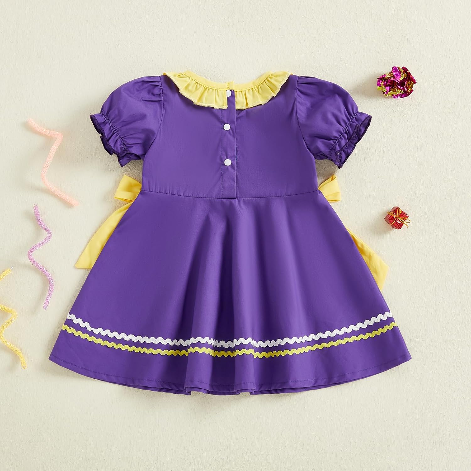 Kids Toddler Baby Girl Mardi Gras Outfit Embroidered Puff Short Sleeve Dresses Purple Carnival Clothes - Image 4