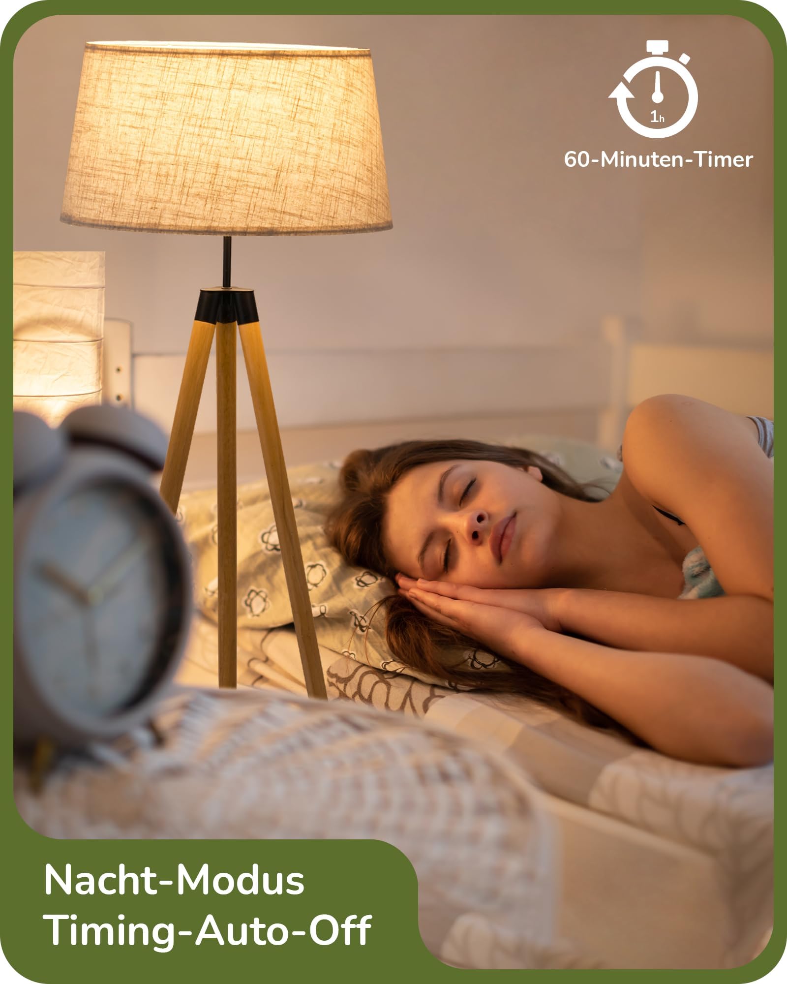 EDISHINE Stehlampe Wohnzimmer Dimmbar, Stehleuchte Boho mit Stativ aus Holz, inkl. E27 LED Glühbirne & Fernbedienung, Vintage Lampenschirm-Leinen, Leselampe für Esszimmer & Kinderzimmer