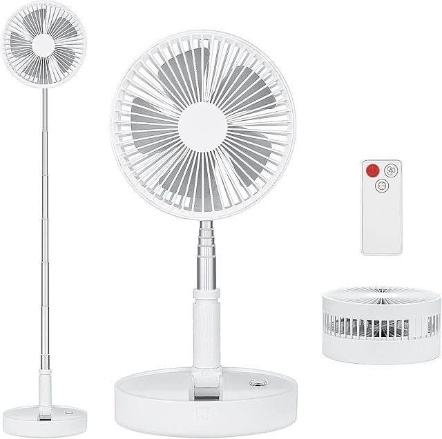 LBSTP Portable Standing Fan with Remote Control, 7.5 Inch Foldable Pedestal Fans, 7200mAh Rechargeable Battery USB Powered Floor Fan, Height Adjustable, 4 Speeds, Quiet Camping Desk for Bedroom