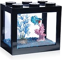 Vista 4 de Small Betta Fish Tank, Stackable Mini Fish Tank Aquarium Tank Kit, 3/5 Gallon Rectangular Fish Bowl with Aquarium Gravel Decoration, Tiny Cube Tank