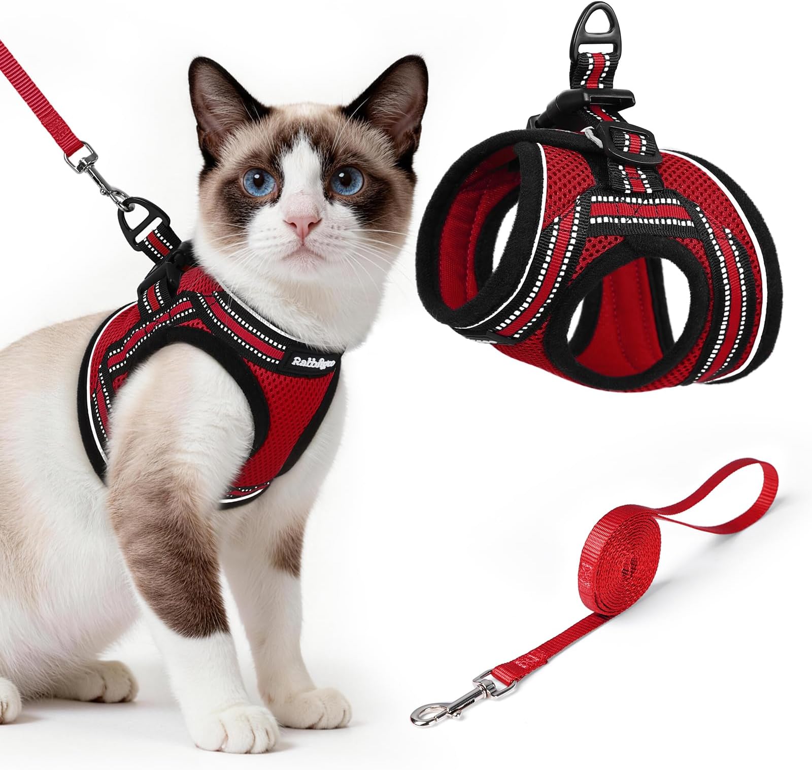 rabbitgoo Cat Harness and Leash Set, Step-in Soft Vest, L, Red