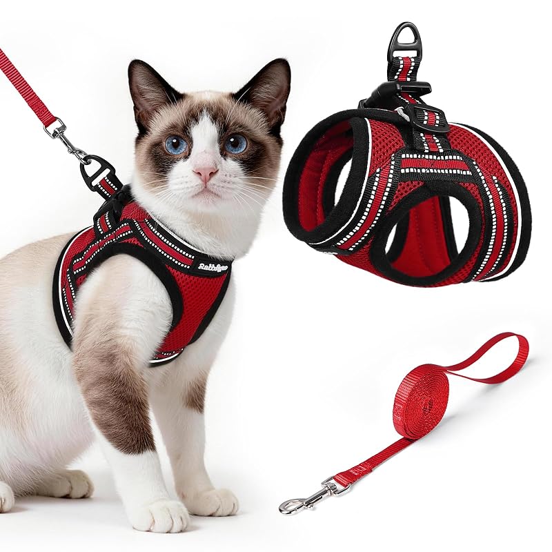Peitoral para Gatos com Guia, Colete Macio em Malha Respirável rabbitgoo, Red, Tamanho L