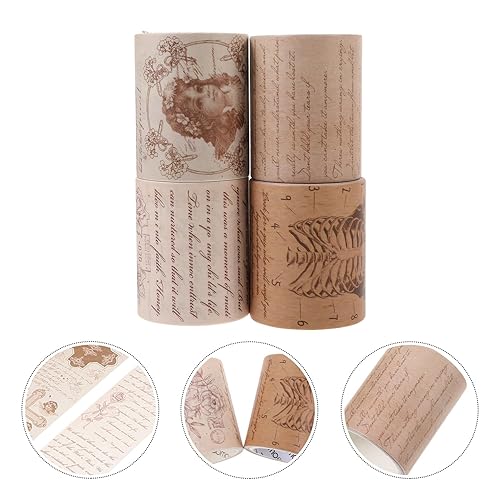 Miniatura 9 de VILLCASE 4 rollos de cinta adhesiva decorativa vintage washi, cinta adhesiva ancha para manualidades, cinta adhesiva para envolver manualidades,