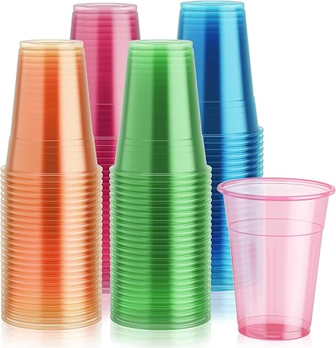 Lilymicky 100 unidades de vasos de plástico de 16 onzas, vasos de fiesta de neón brillante, colores neón surtidos para fiestas, carnavales y