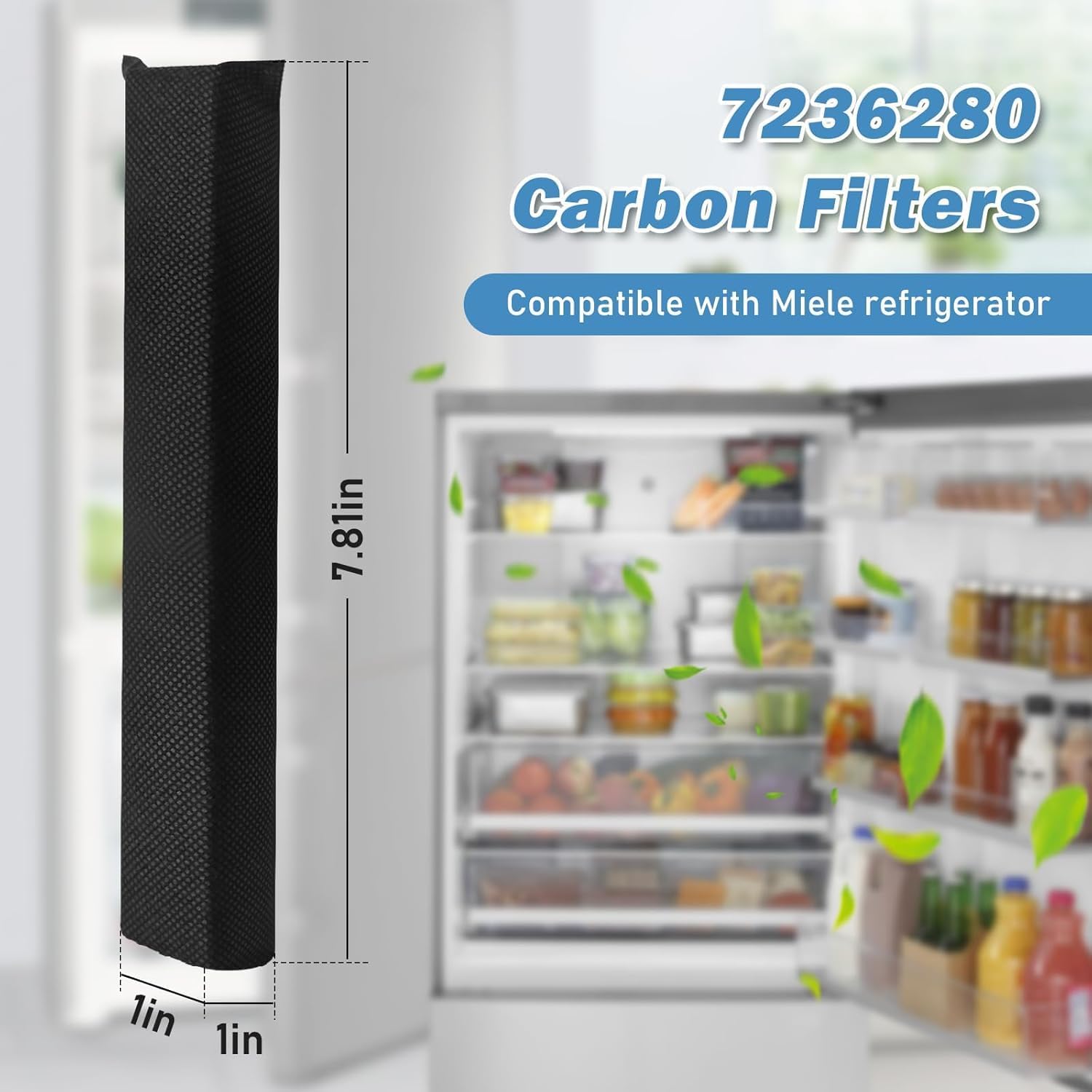7236280 Active Air-Clean Filter Compatible with Miele Refrigerator, 4-Pack Odor-Absorbing Active AirClean Carbon Refrigerator Filter