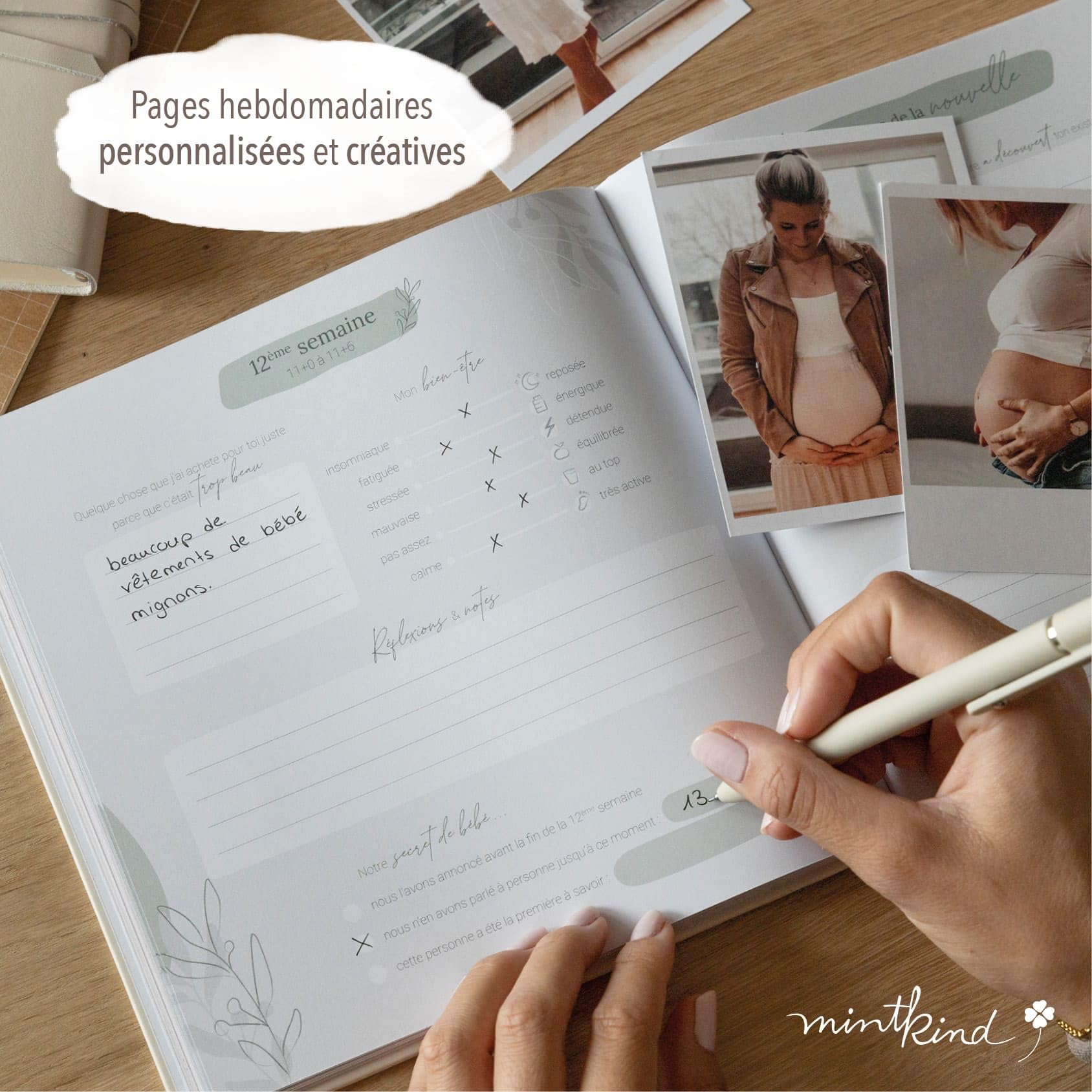 Mintkind® Journal de Grossesse – Journal à Remplir avec Couverture Rigide | Cadeau pour femmes enceintes et Futures Mamans | Album Photo Souvenir de Grossesse & Bébé
